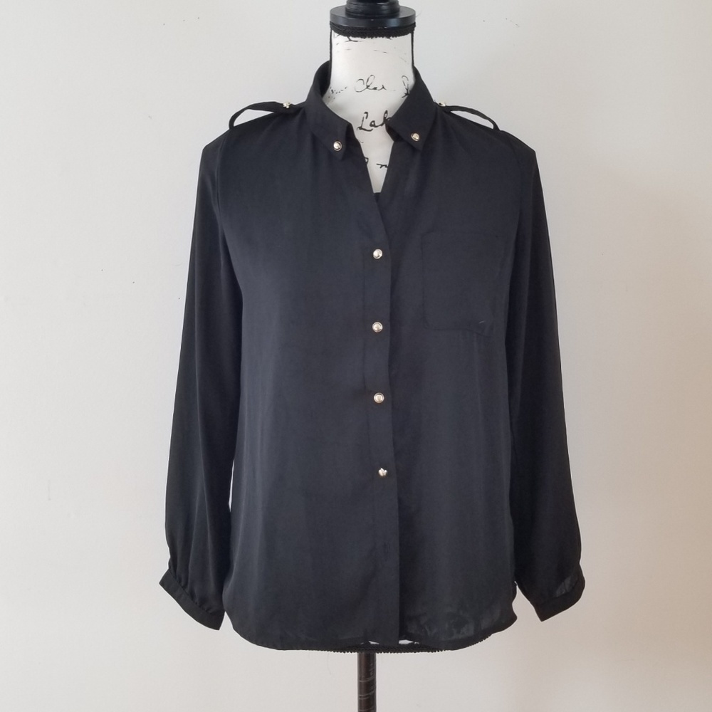 Mauve black sheer longsleeve button down blouse